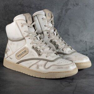 Coach Distressed Leather High-Top Sneaker White Size 9.5 D CK973 New With Box